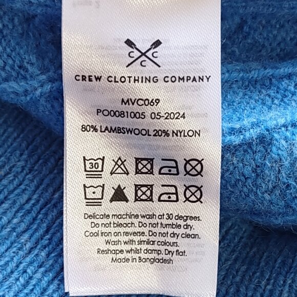 Crew Clothing Men's Lambswool Crewneck Sweater Jumper Cable Knit Blue Sz Medium - Picture 7 of 8